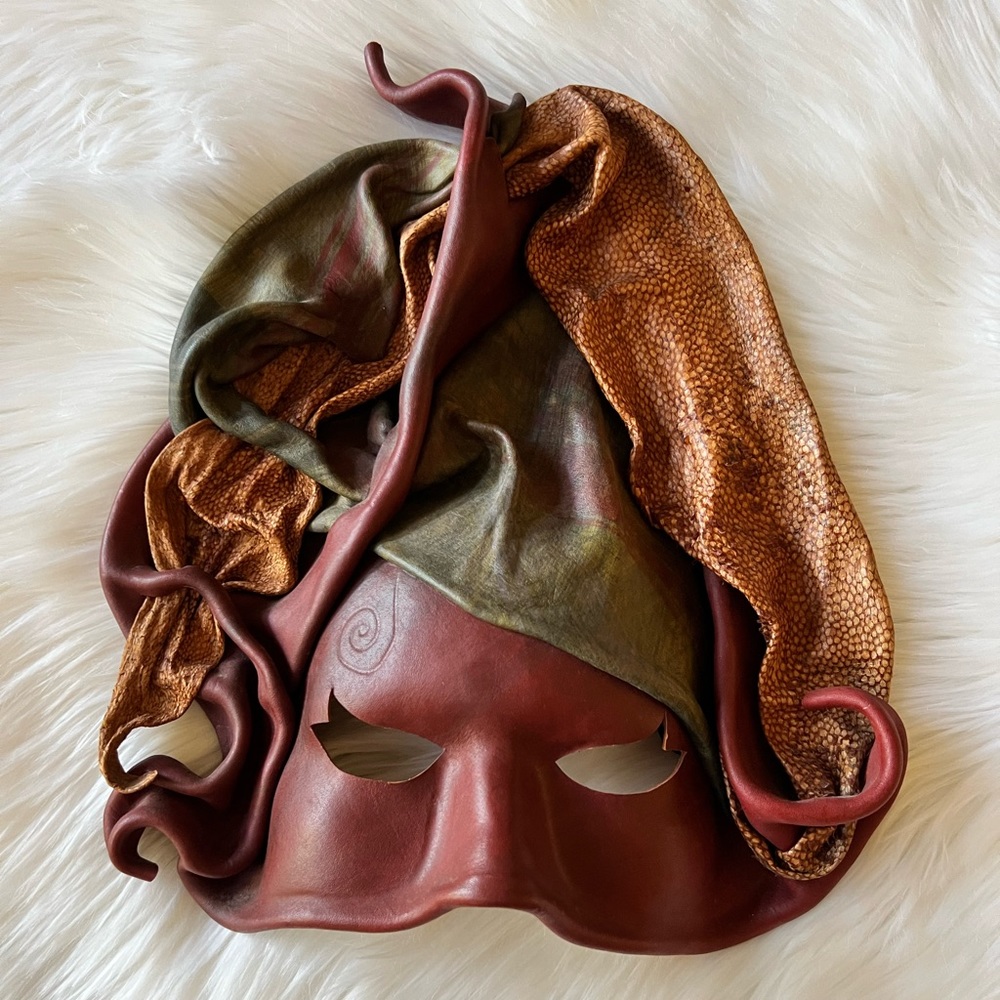 Rare Vintage Leather Face Mask Wall Decor Handmade Halloween Masquerade Signed